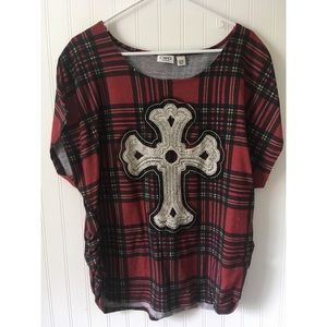 CATO Woman Embroidered Cross on Plaid Top 22/24W